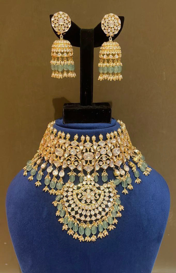 925 Silver Trichupalli Bridal Polki Necklace Set