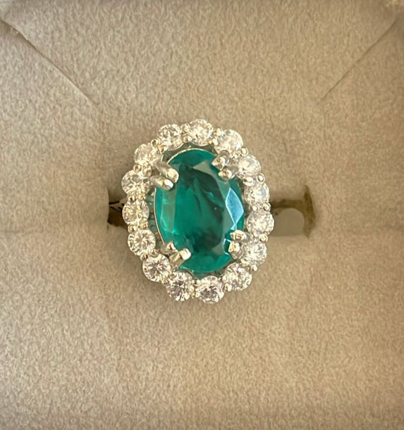 925 Silver Warhol Emerald Oval CZ Ring