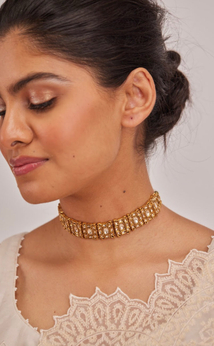 925 Silver Delicate Polki Choker Necklace