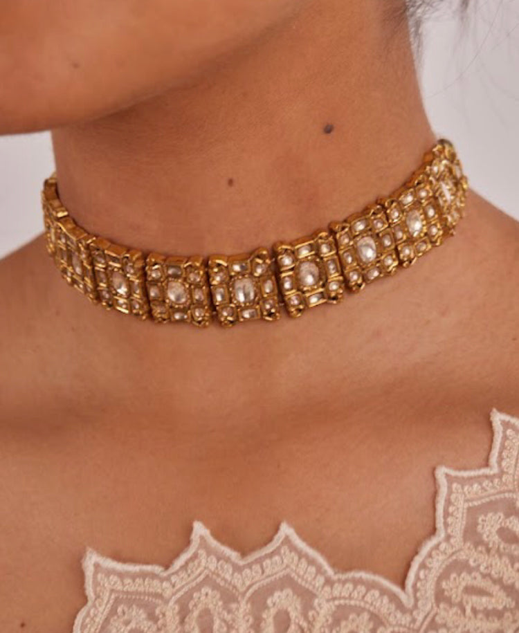 925 Silver Delicate Polki Choker Necklace