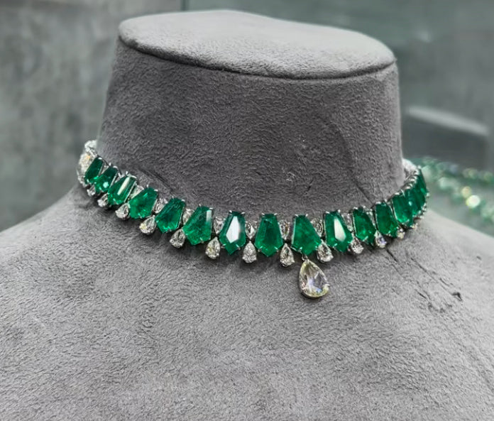 925 Silver Emerald Swarovski Choker - Amrrutam Jewellery