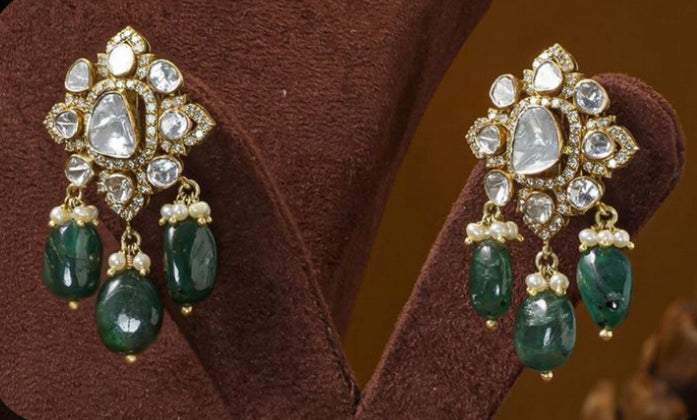 925 Silver Vama Polki Drop Earrings - Amrrutam Jewellery