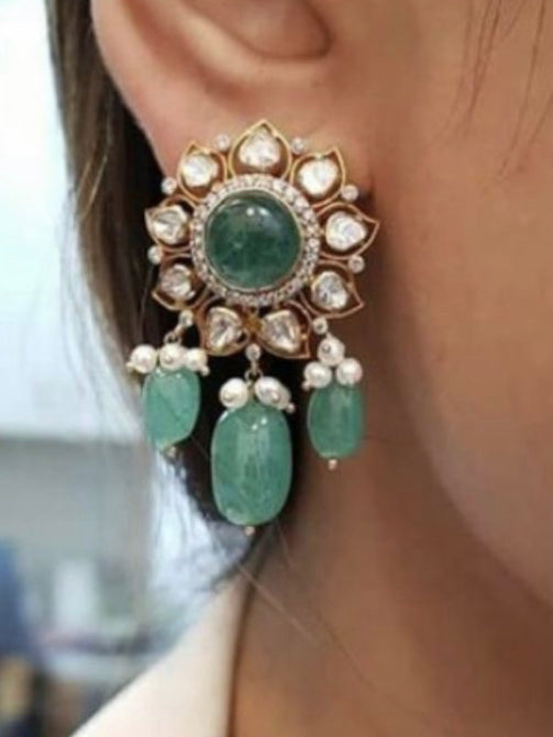 925 Silver Nirma Polki Earrings - Amrrutam Jewellery
