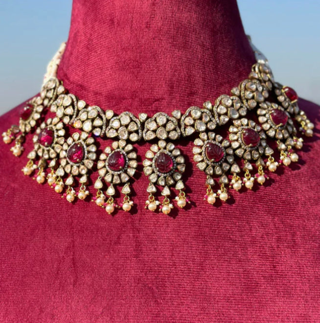 925 Silver Dholki Polki Necklace - Amrrutam Jewellery