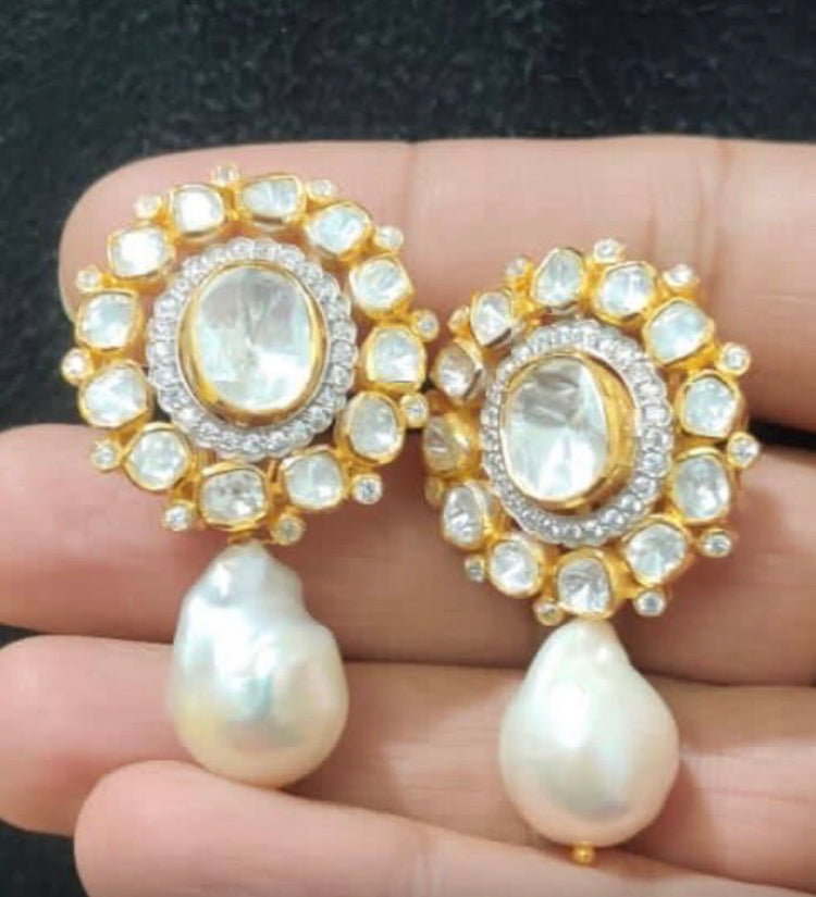 925 Silver Shehnaz Polki Earrings - Amrrutam