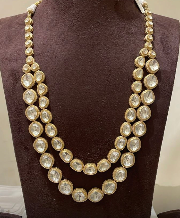 925 Silver Neelaya Polki Double Line Necklace - Amrrutam Jewellery