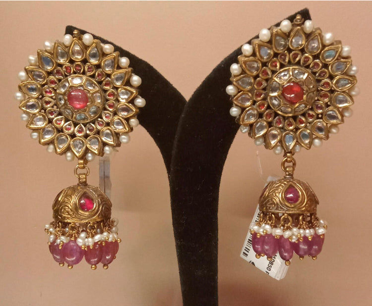 925 Silver Nipriya Polki Jhumka Earring - Amrrutam Jewellery