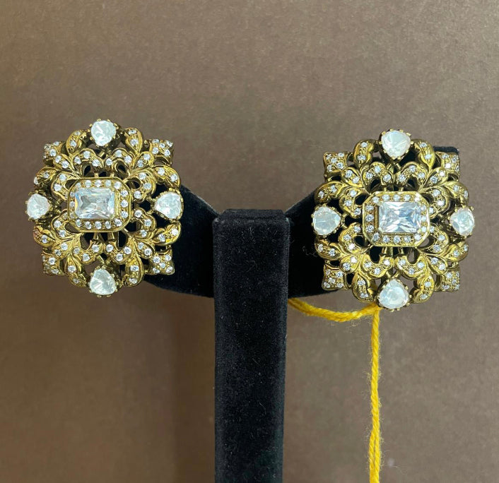 925 Silver Sana Polki Stud Earring - Amrrutam Jewellery