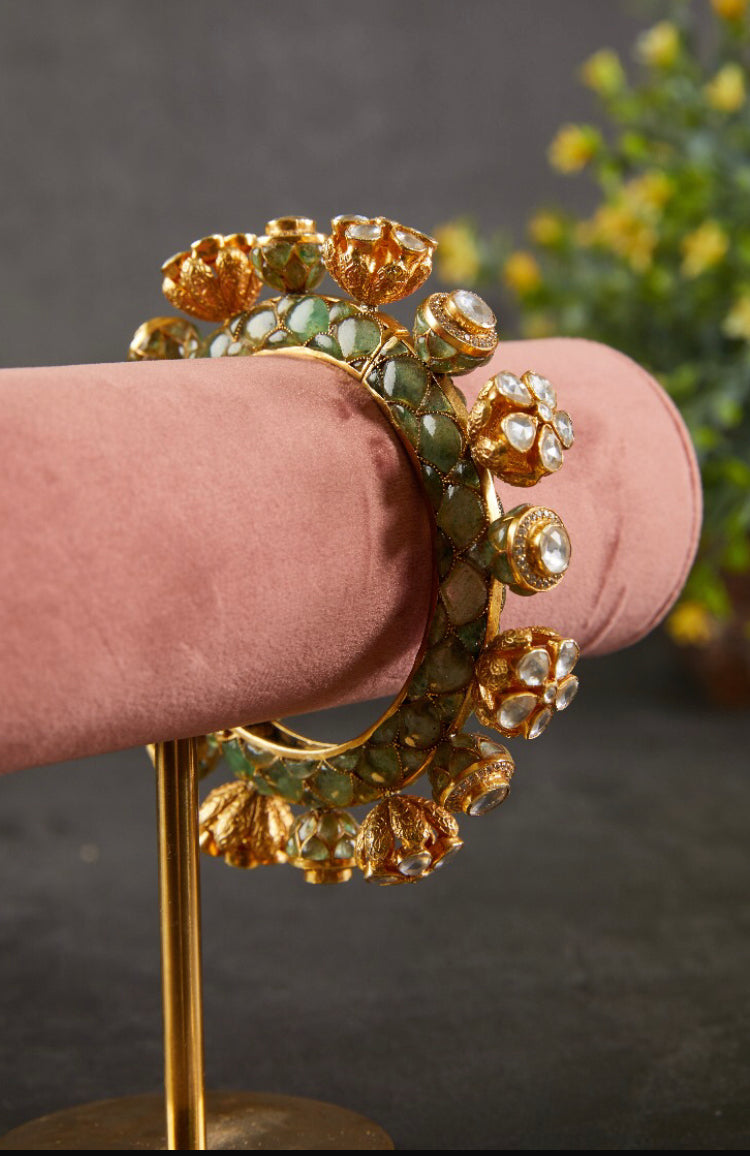925 Silver Panache Gajra Polki Bangle - Amrrutam Jewellery