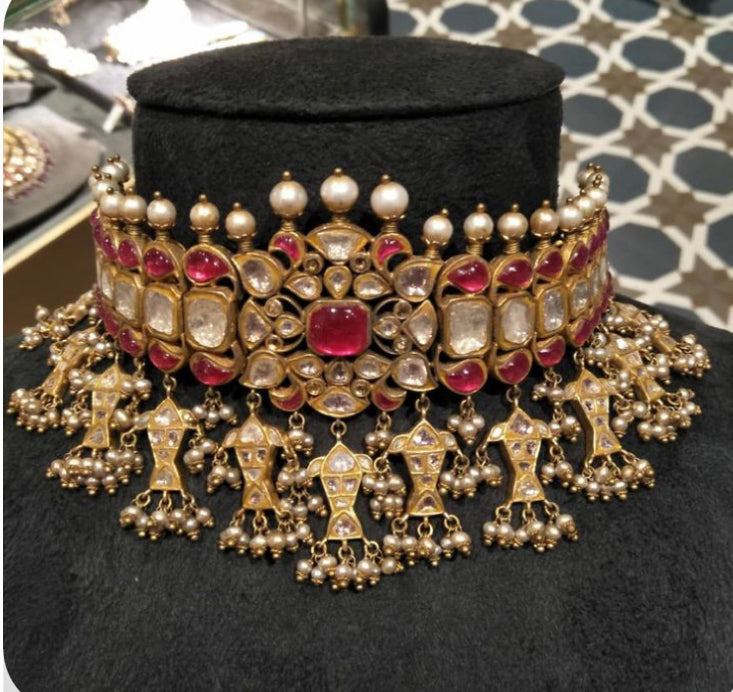 925 Silver Anoukh Polki Choker Necklace - Amrrutam Jewellery