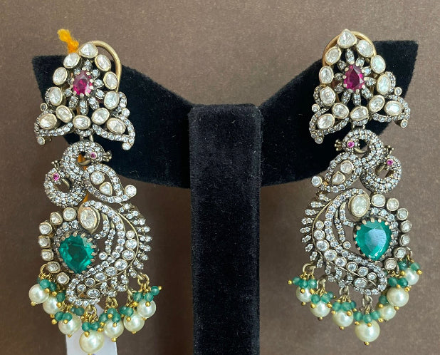 925 Silver Basra Victorian Polki Chandbali Earring - Amrrutam Jewellery