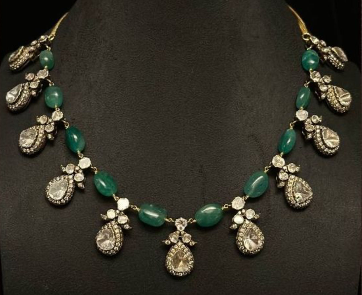 925 Silver Asaya Polki Beaded Necklace - Amrrutam Jewellery