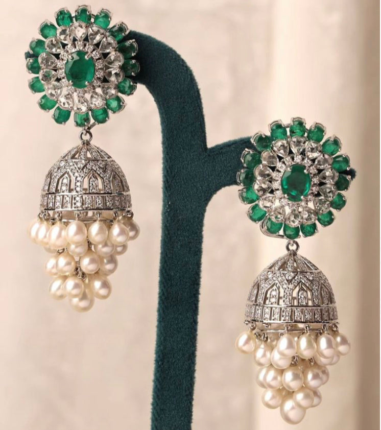 925 Silver Vienna Swarovski Jhumka Earrings - Amrrutam Jewellery