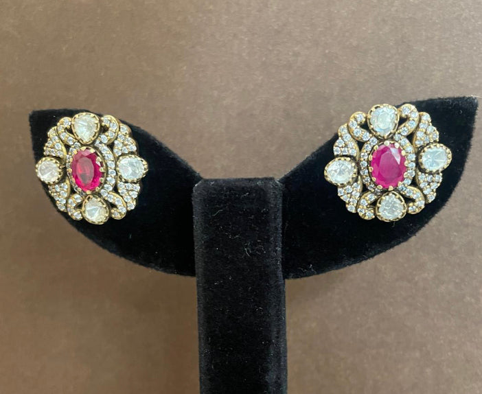 925 Silver Noori Ruby Polki Stud Earring - Amrrutam Jewellery