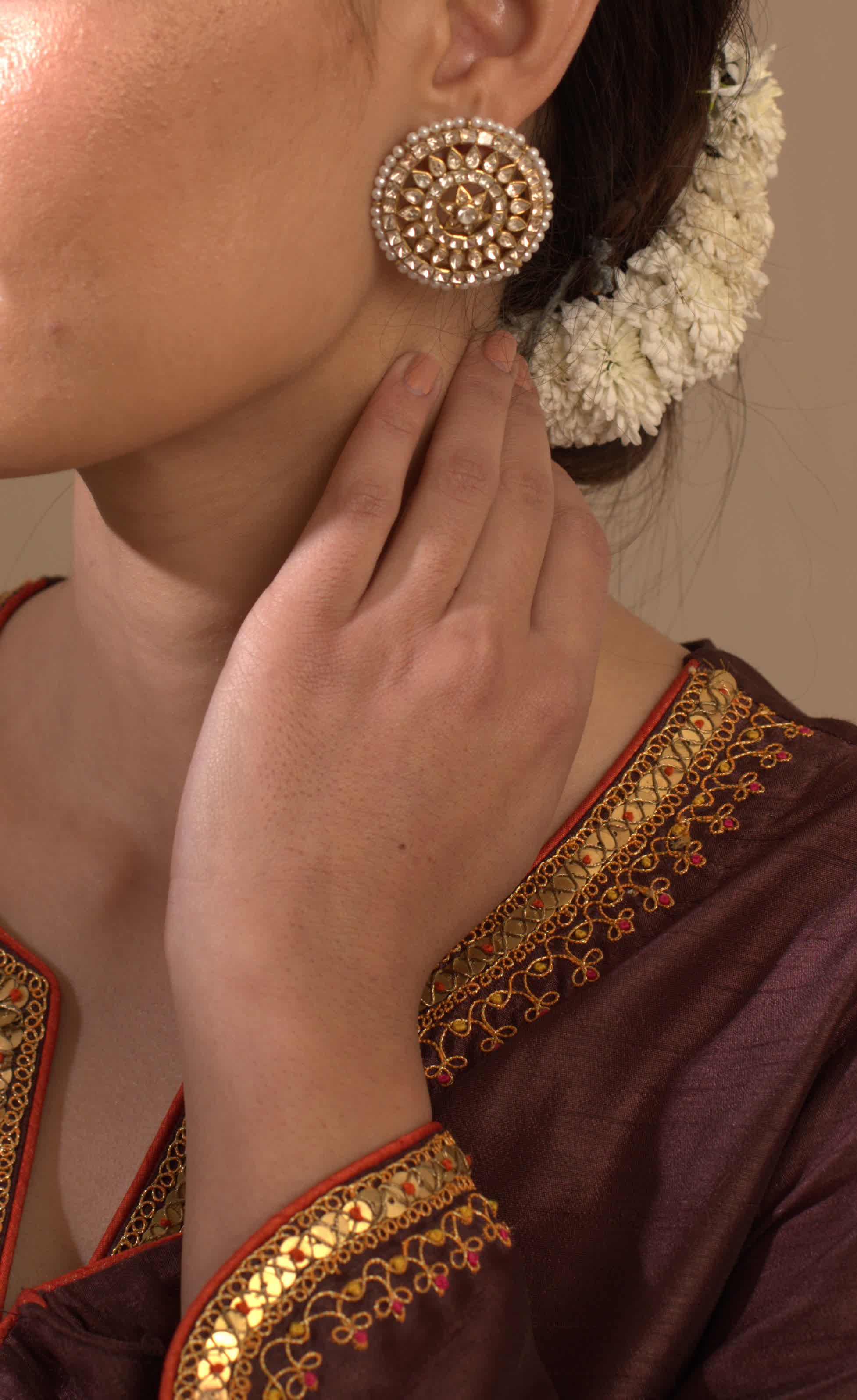 Gold Palted Polki Ear Studs. - Amrrutam