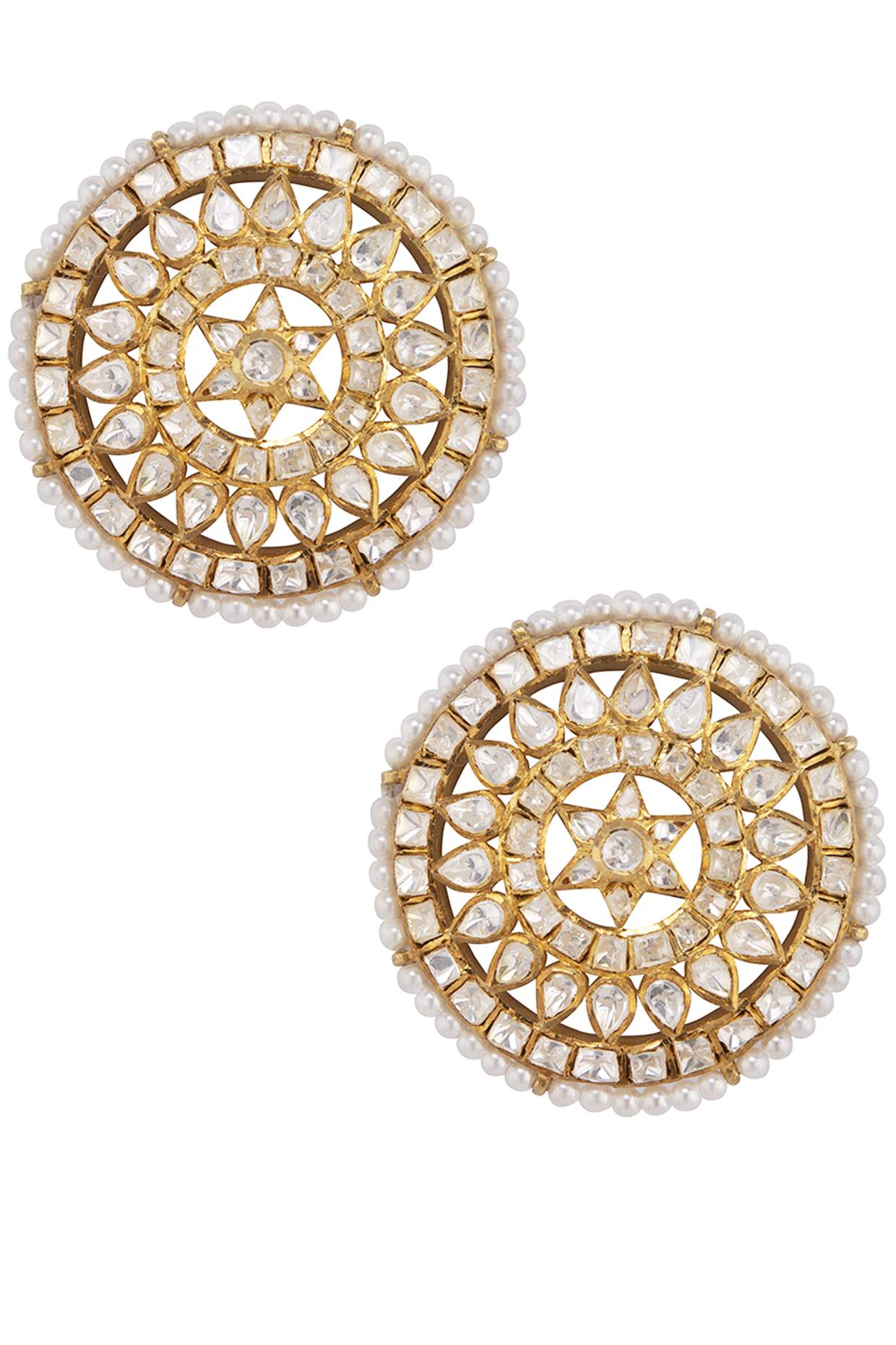 Gold Palted Polki Ear Studs. - Amrrutam