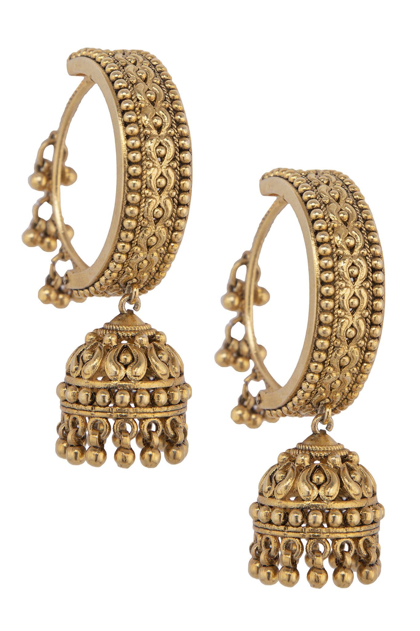 Gold Plated Silver Textured Jhumkis - Amrrutam