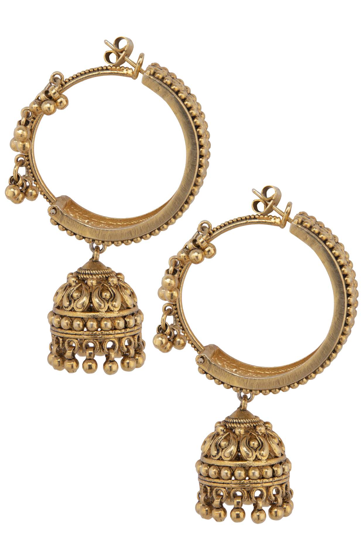 Gold Plated Silver Textured Jhumkis - Amrrutam