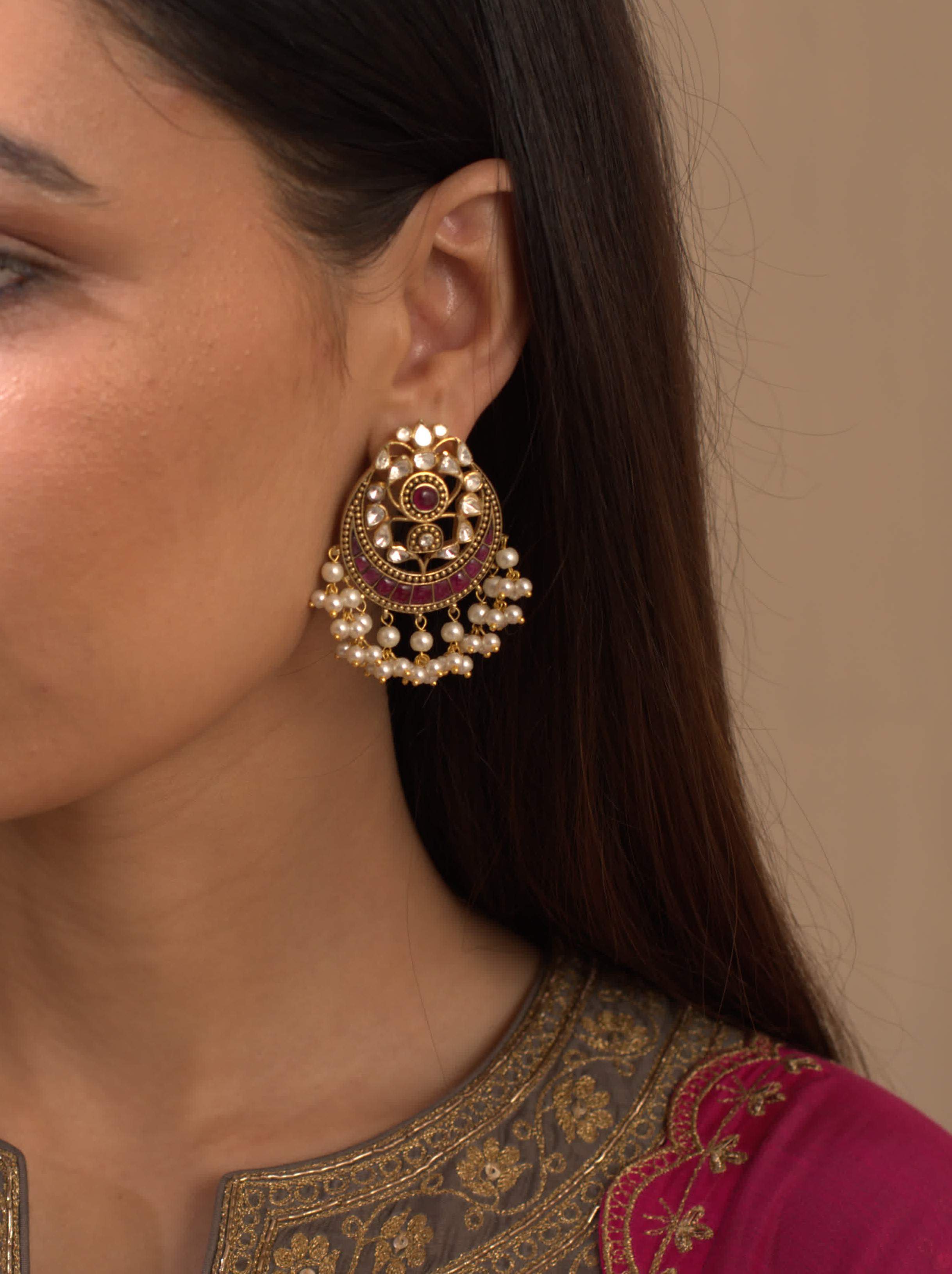 Gold Plated Silver Ear Studs With Pearl - Amrrutam