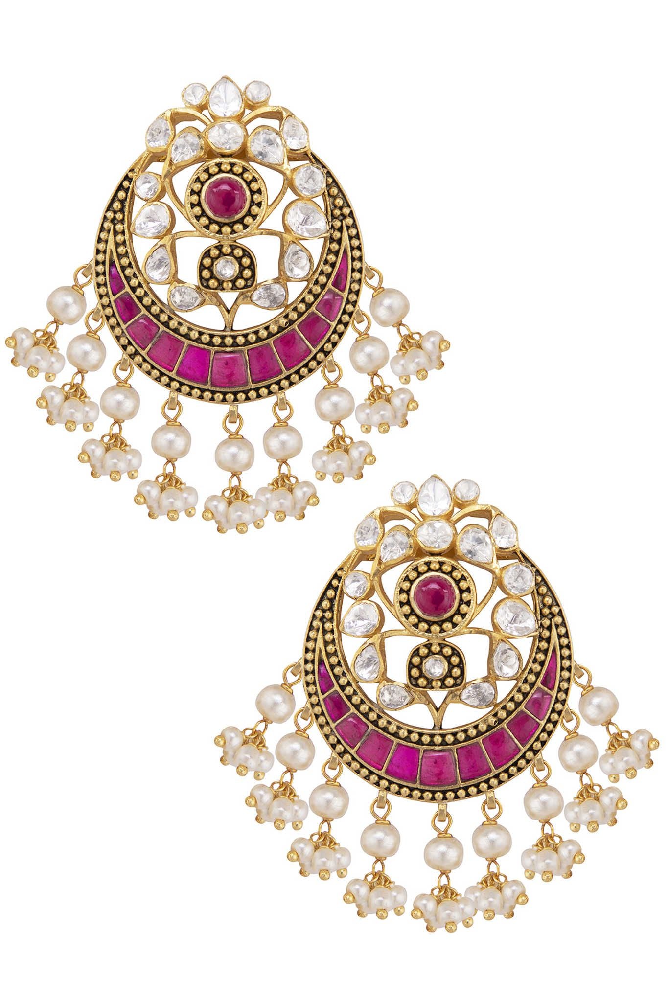Gold Plated Silver Ear Studs With Pearl - Amrrutam
