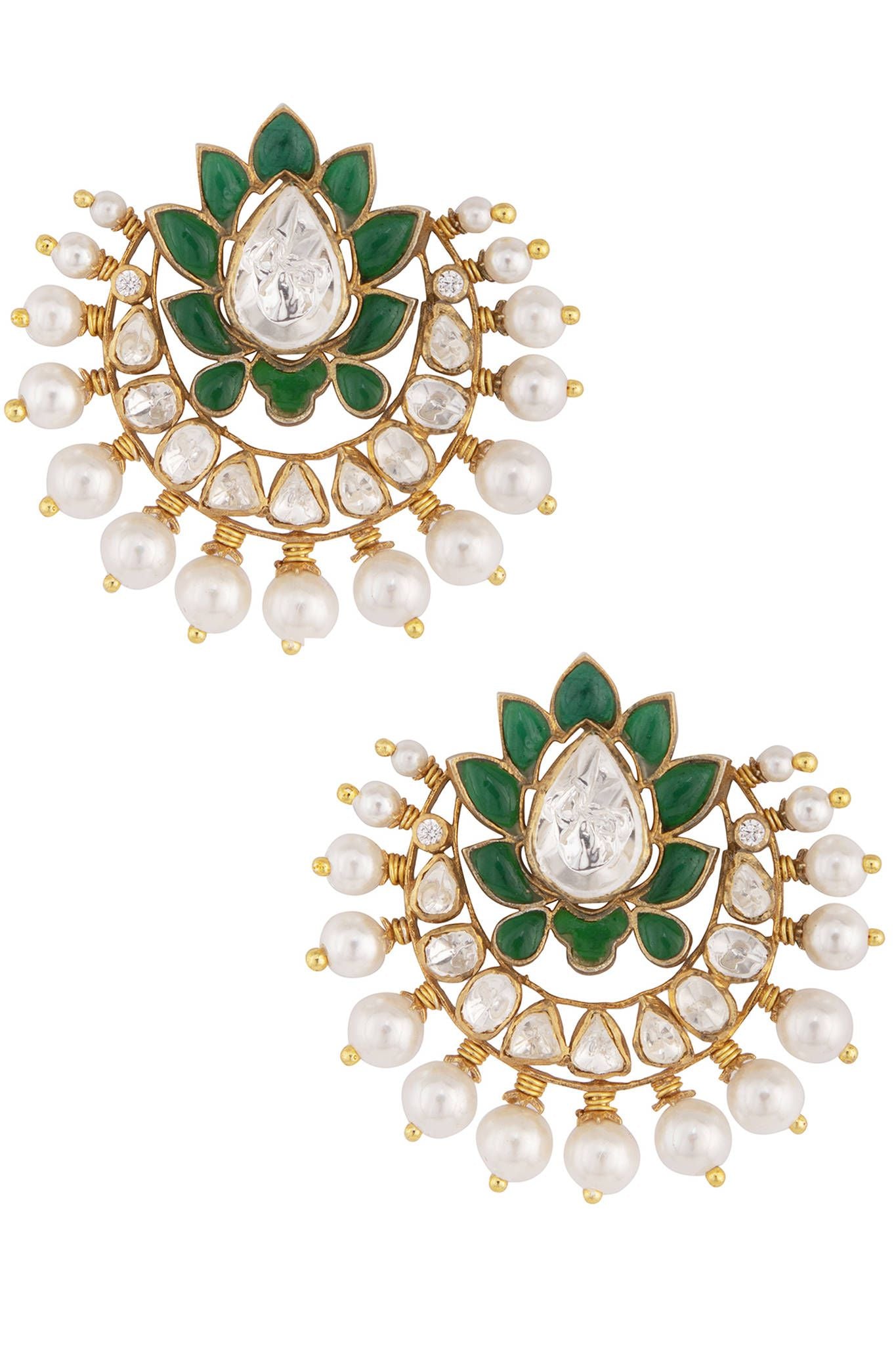 Gold Plated Silver Green Stone Ear Studs - Amrrutam