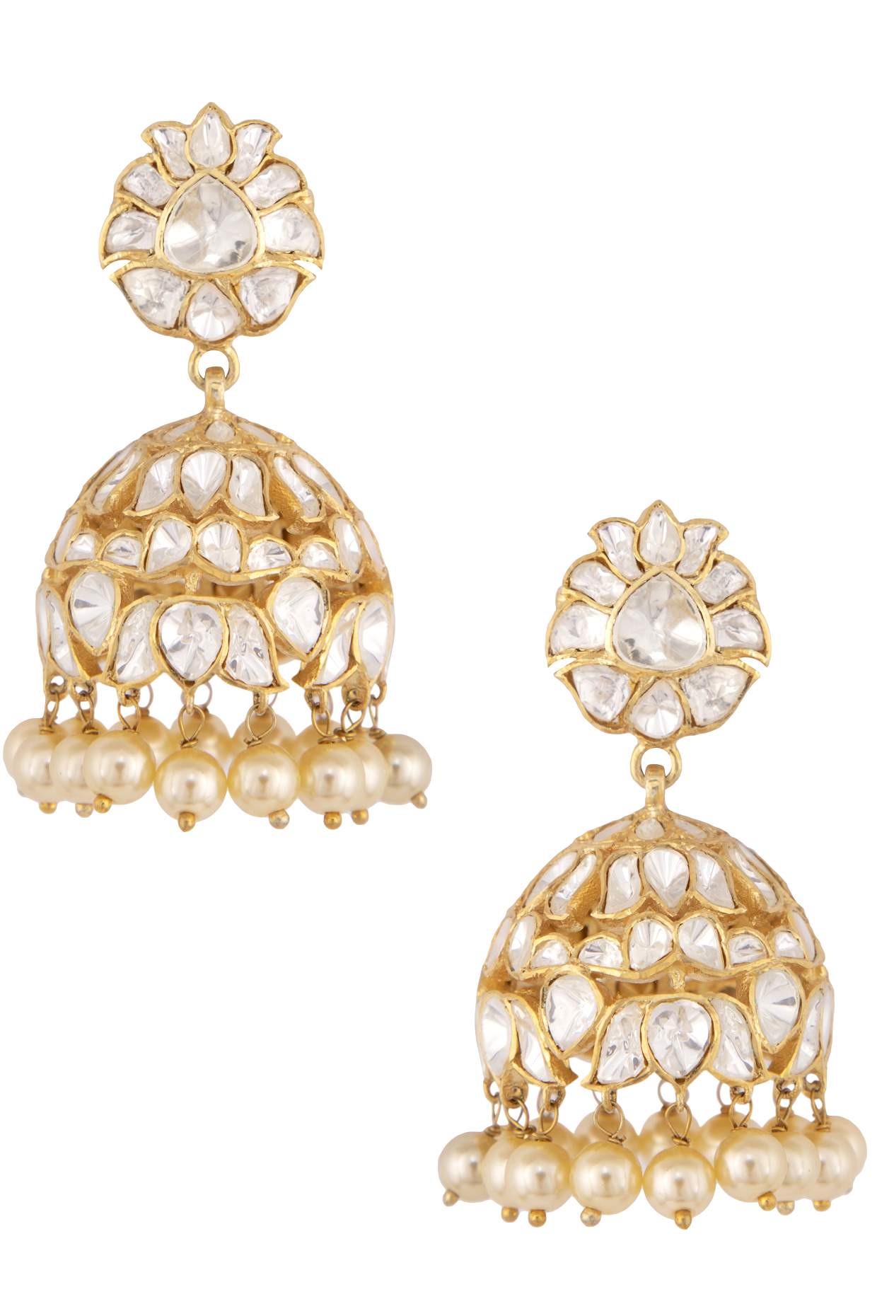 Gold Plated White Polki Jhumki Earrings - Amrrutam