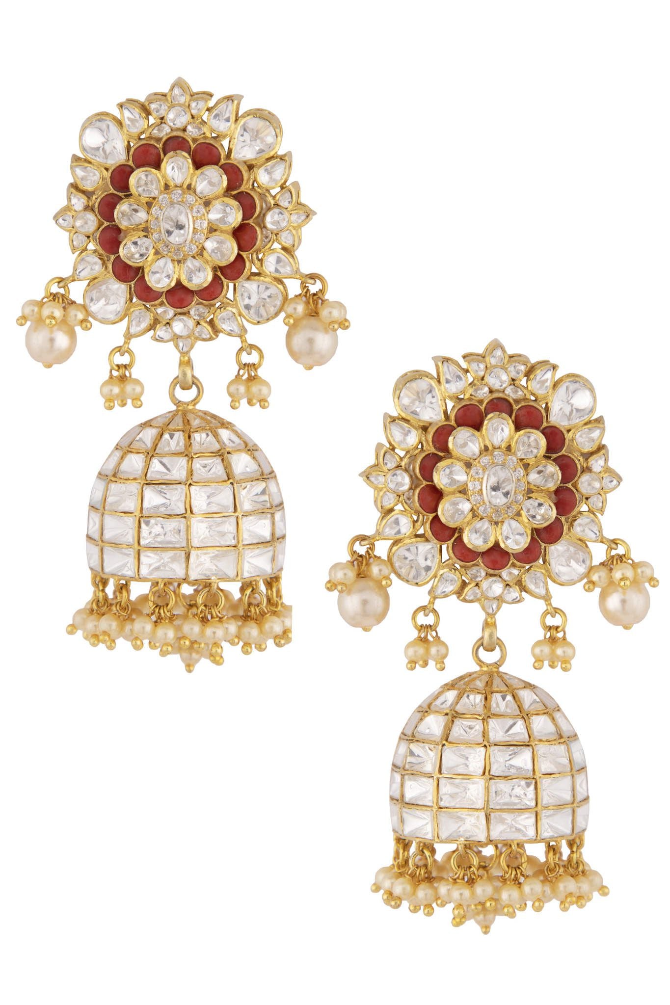 Gold Plated Coral Jhumki Earrings - Amrrutam