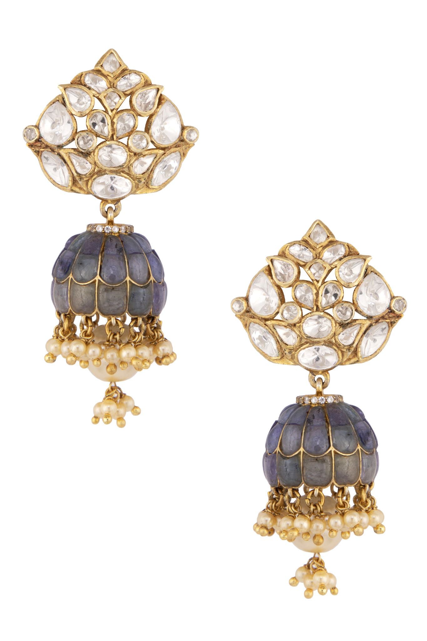 Gold Plated Blue Sapphire Jhumki Earrings - Amrrutam