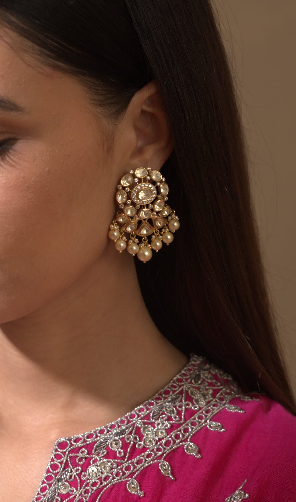 Gold Plated Silver Pearl Danglers - Amrrutam