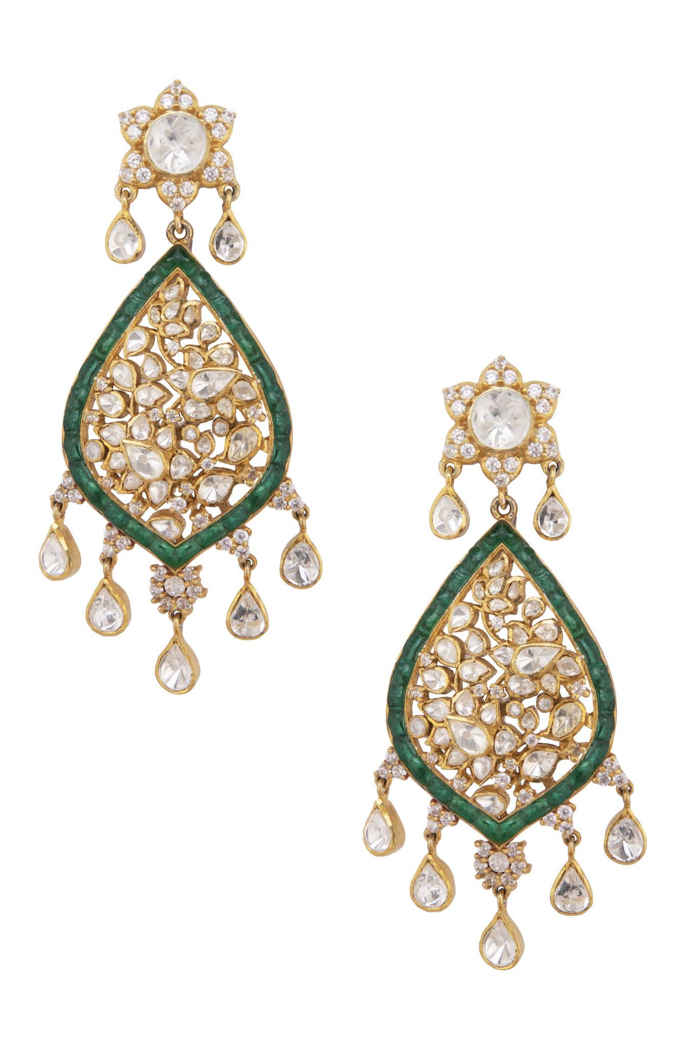 Gold Plated Green Stone Dangler - Amrrutam