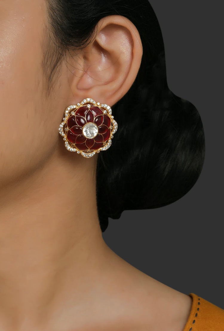 Silver Floral Stud Earrings - Amrrutam