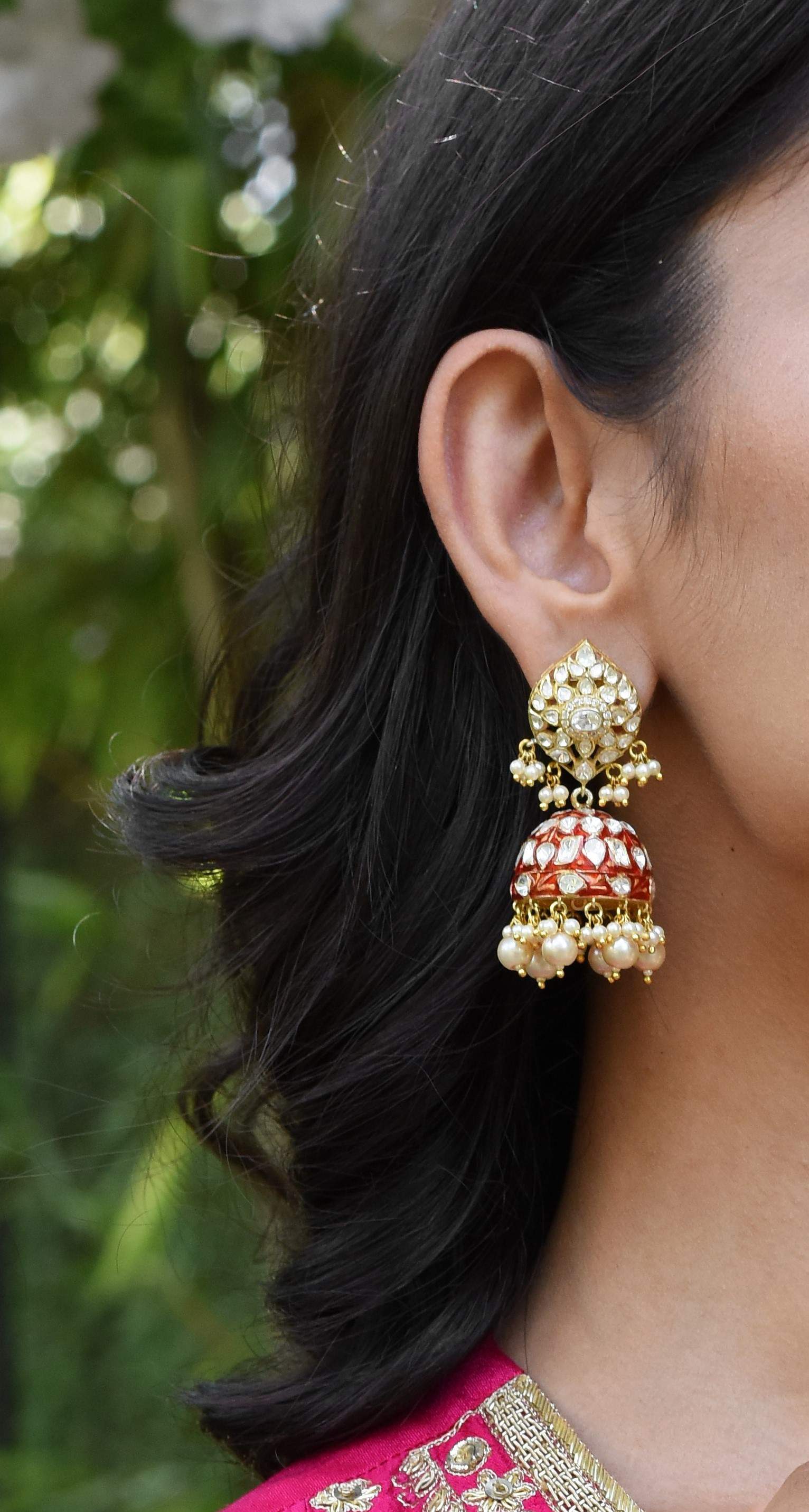 Gold Plated Silver Enamel Jhumki Earrings - Amrrutam