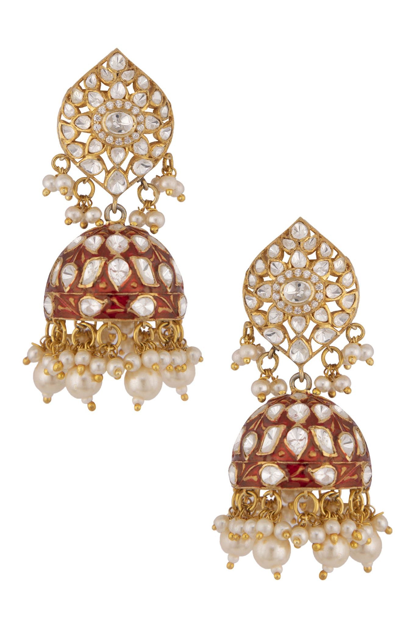 Gold Plated Silver Enamel Jhumki Earrings - Amrrutam