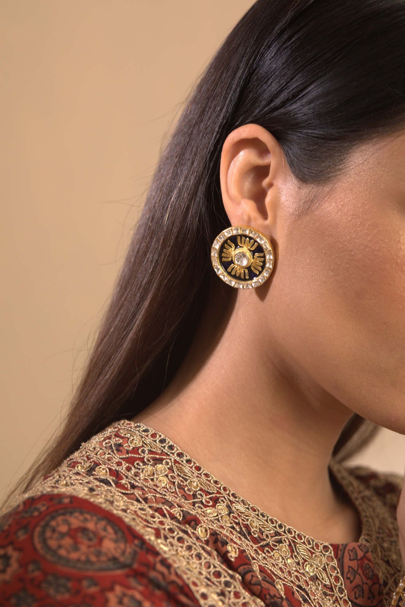 Gold Plated Silver Lotus Ear Studs - Amrrutam