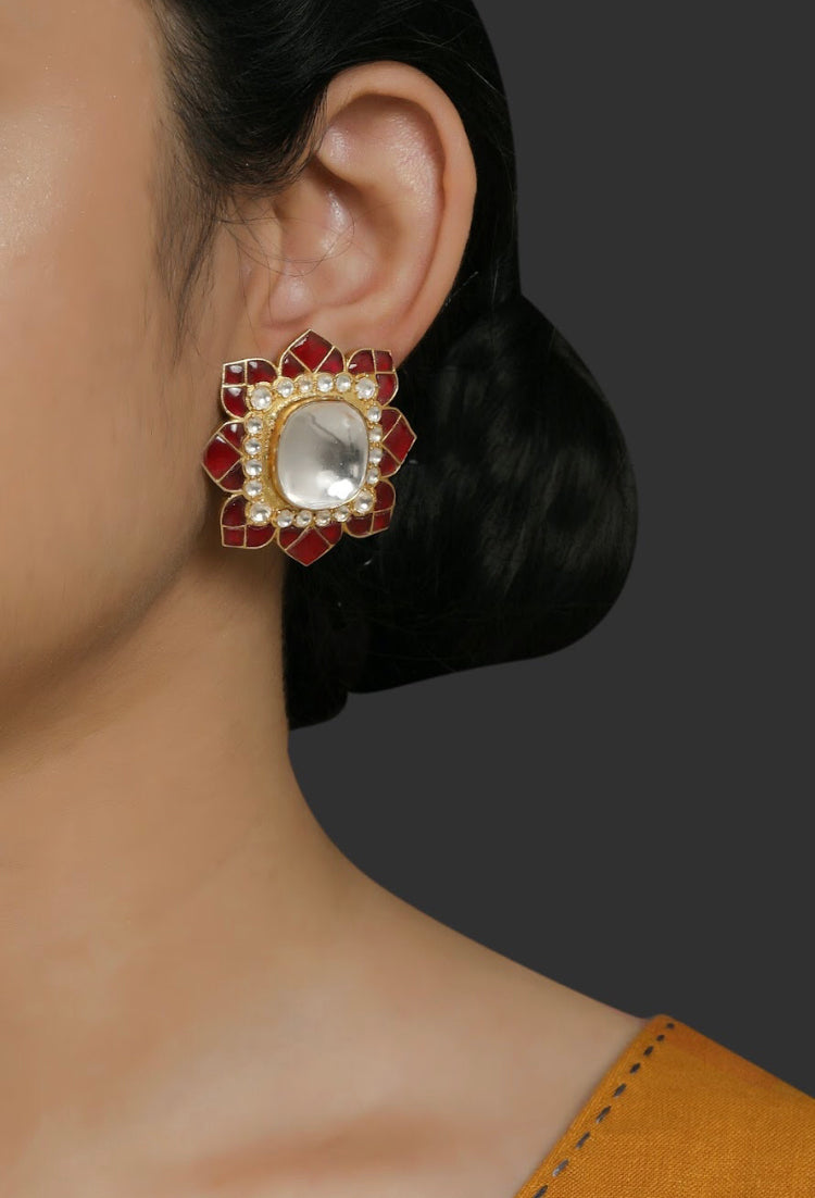 Silver Red Stud Earrings - Amrrutam