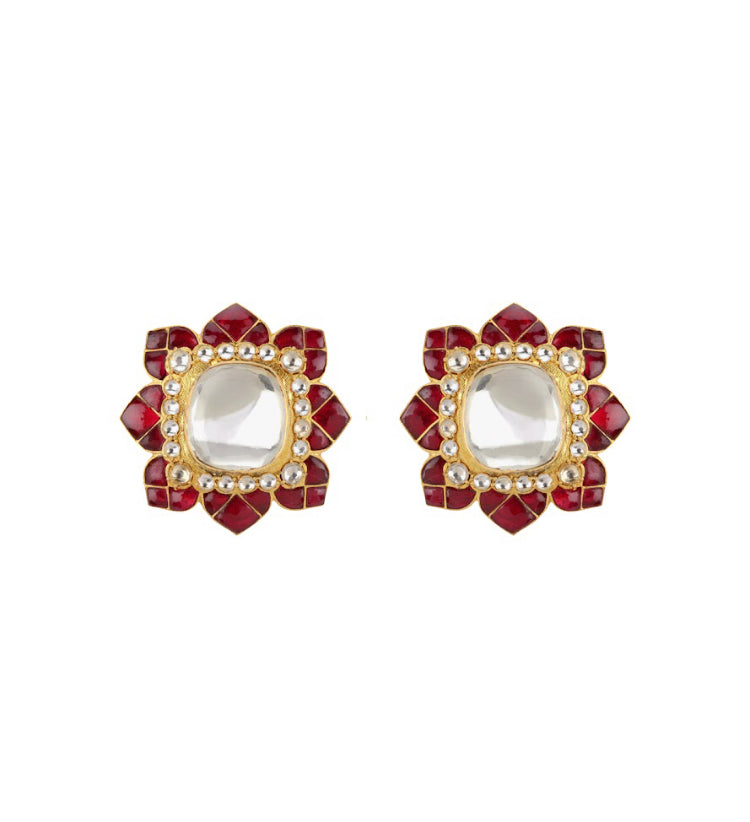 Silver Red Stud Earrings - Amrrutam