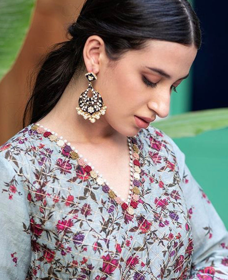 Silver Enamel Earrings - Amrrutam
