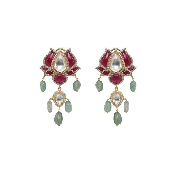 Silver Statement Lotus Earrings - Amrrutam