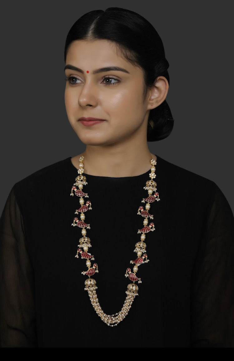 Silver Polki Bird Necklace - Amrrutam