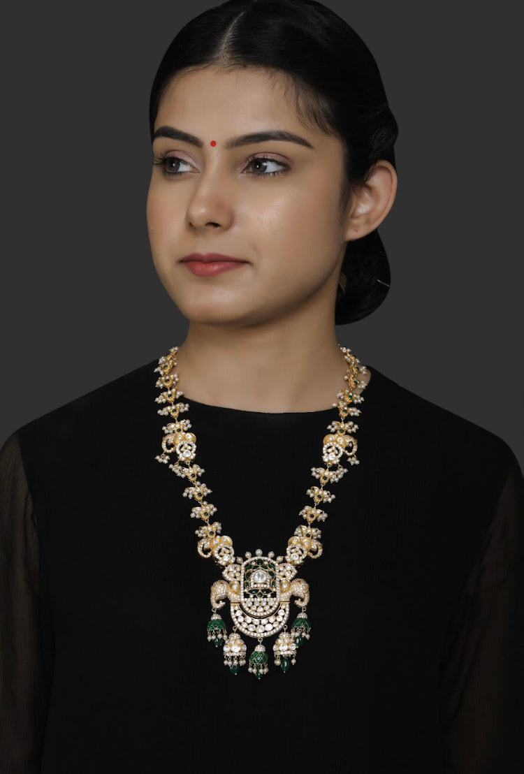 Silver Polki Elephant Necklace - Amrrutam