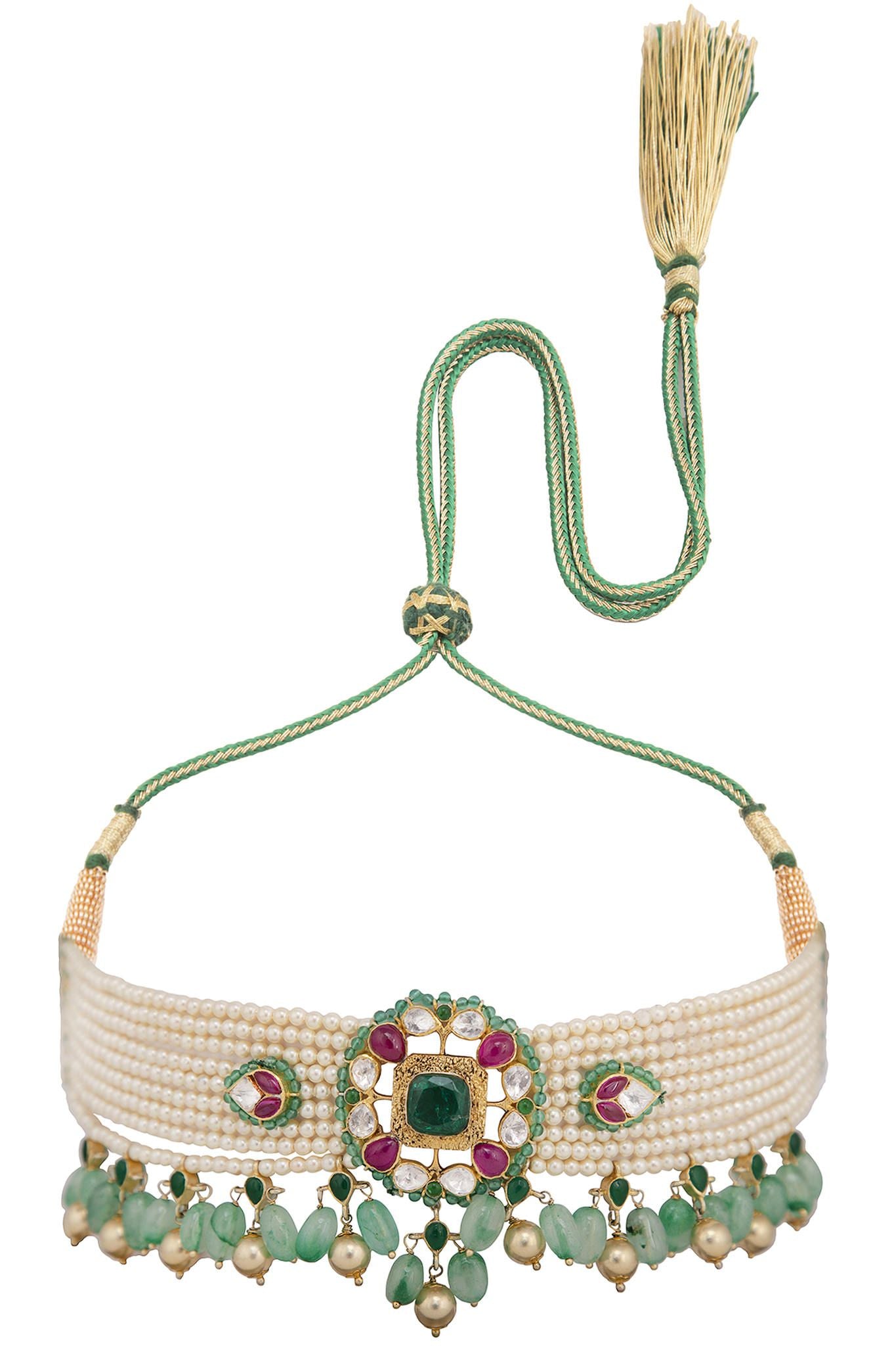 Gold Plated Silver Choker With Ear Studs - Amrrutam