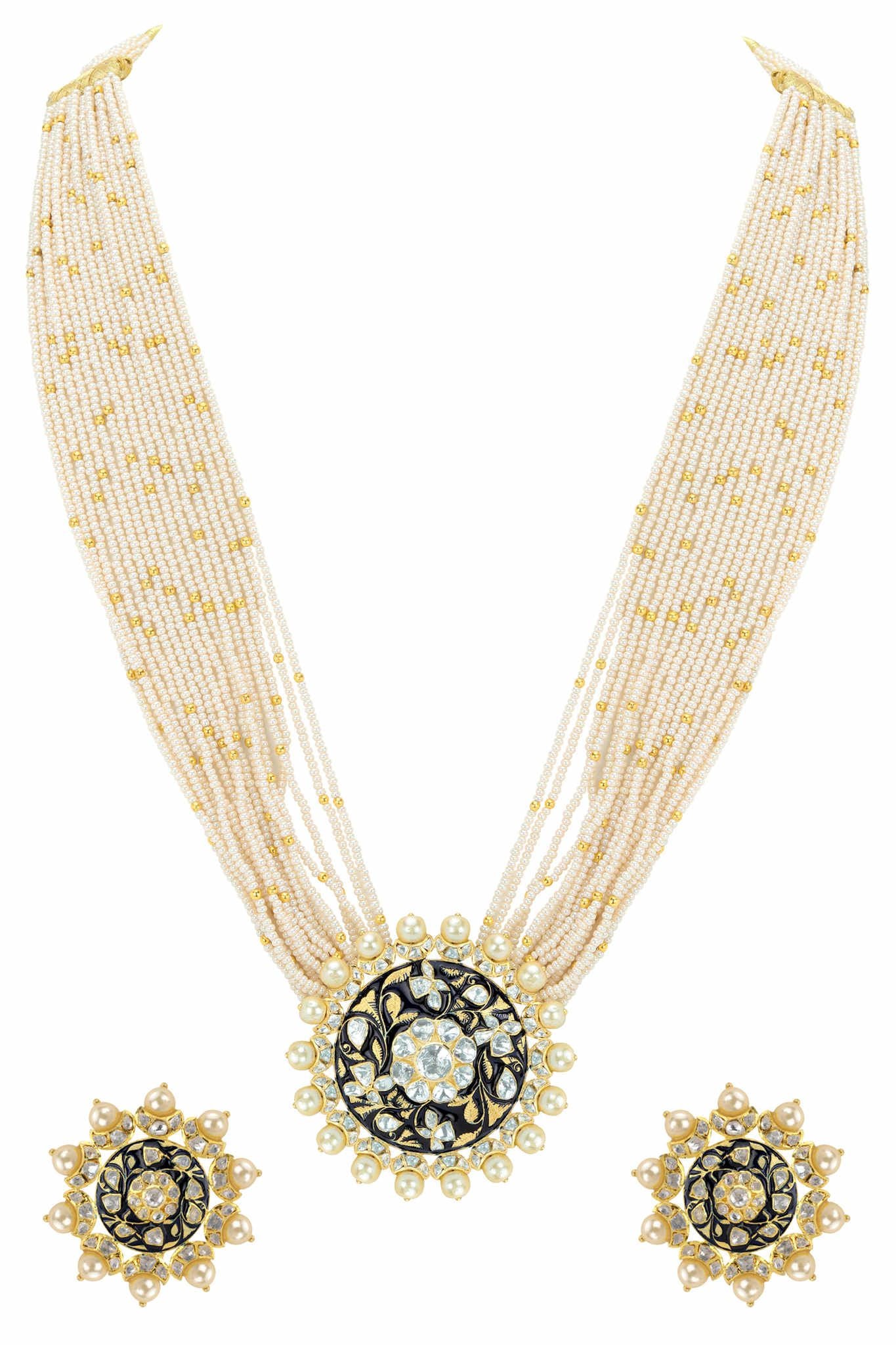 Gold Plated Silver Pendant Necklace With Ear Studs - Amrrutam