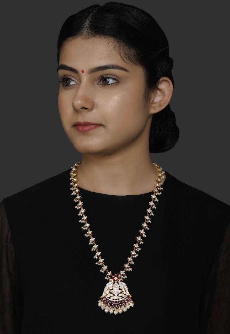 Silver Polki Pendant Necklace - Amrrutam