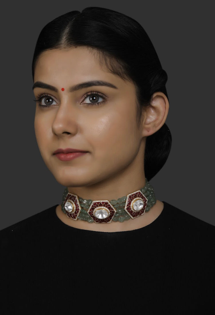 Silver Beaded Choker Necklace - Amrrutam