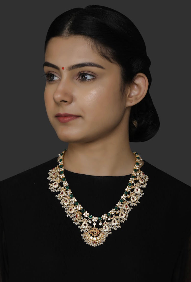 Silver Polki Necklace - Amrrutam