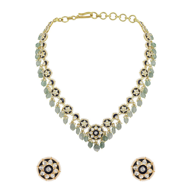 Silver Enamel Choker Necklace - Amrrutam