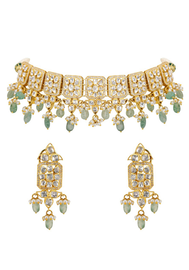 Silver Pastel Green Choker - Amrrutam