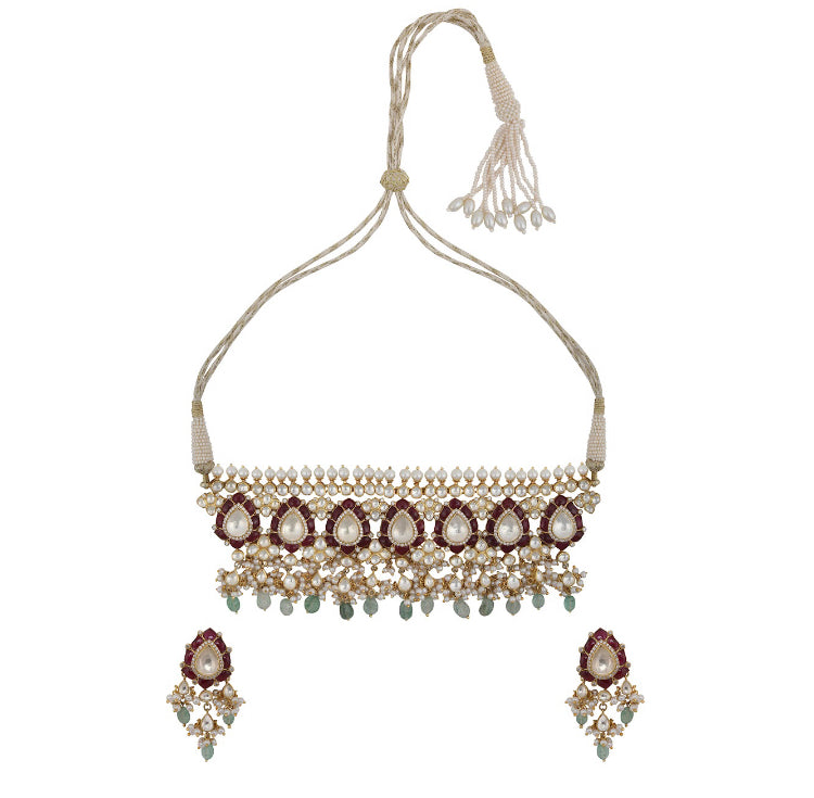 Silver Wedding Choker Necklace Set - Amrrutam