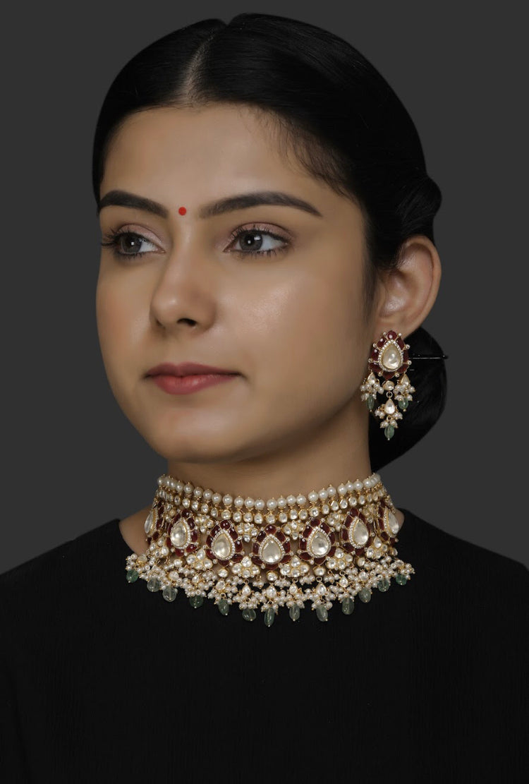 Silver Wedding Choker Necklace Set - Amrrutam