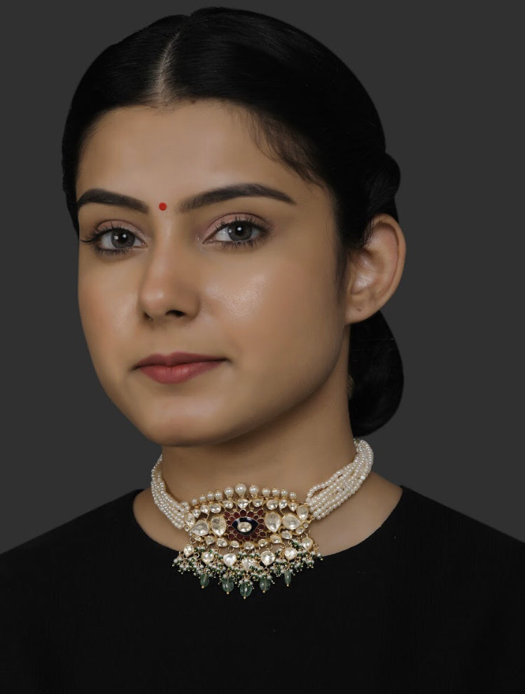 Silver Polki Utarai Choker Necklace - Amrrutam